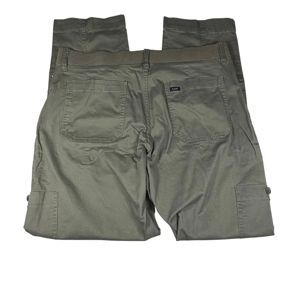 Lee Cargo Pants Women's 14 Olive Green Straight Leg Flex Comfort Waistband NWT